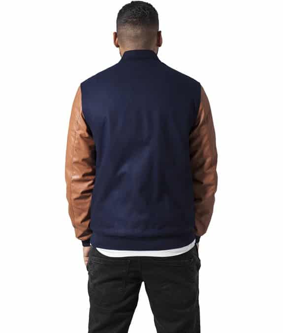 Wool Leather Button Jacket navy-cognac 1